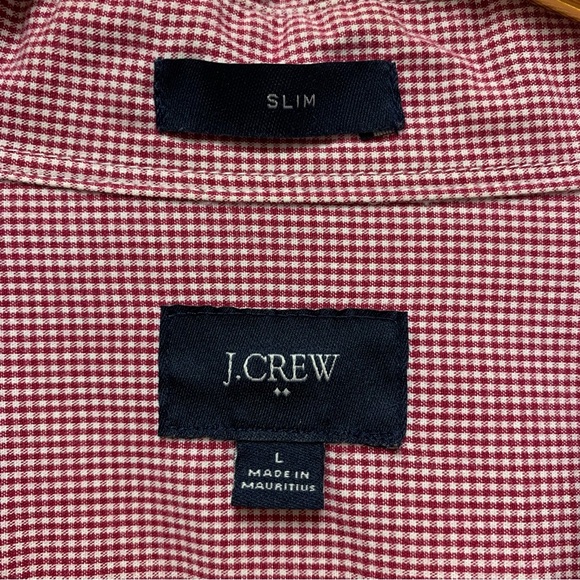 J Crew Slim Washed Button Down Shirt Size Large Mini Gingham Check Red Cotton - Picture 9 of 10